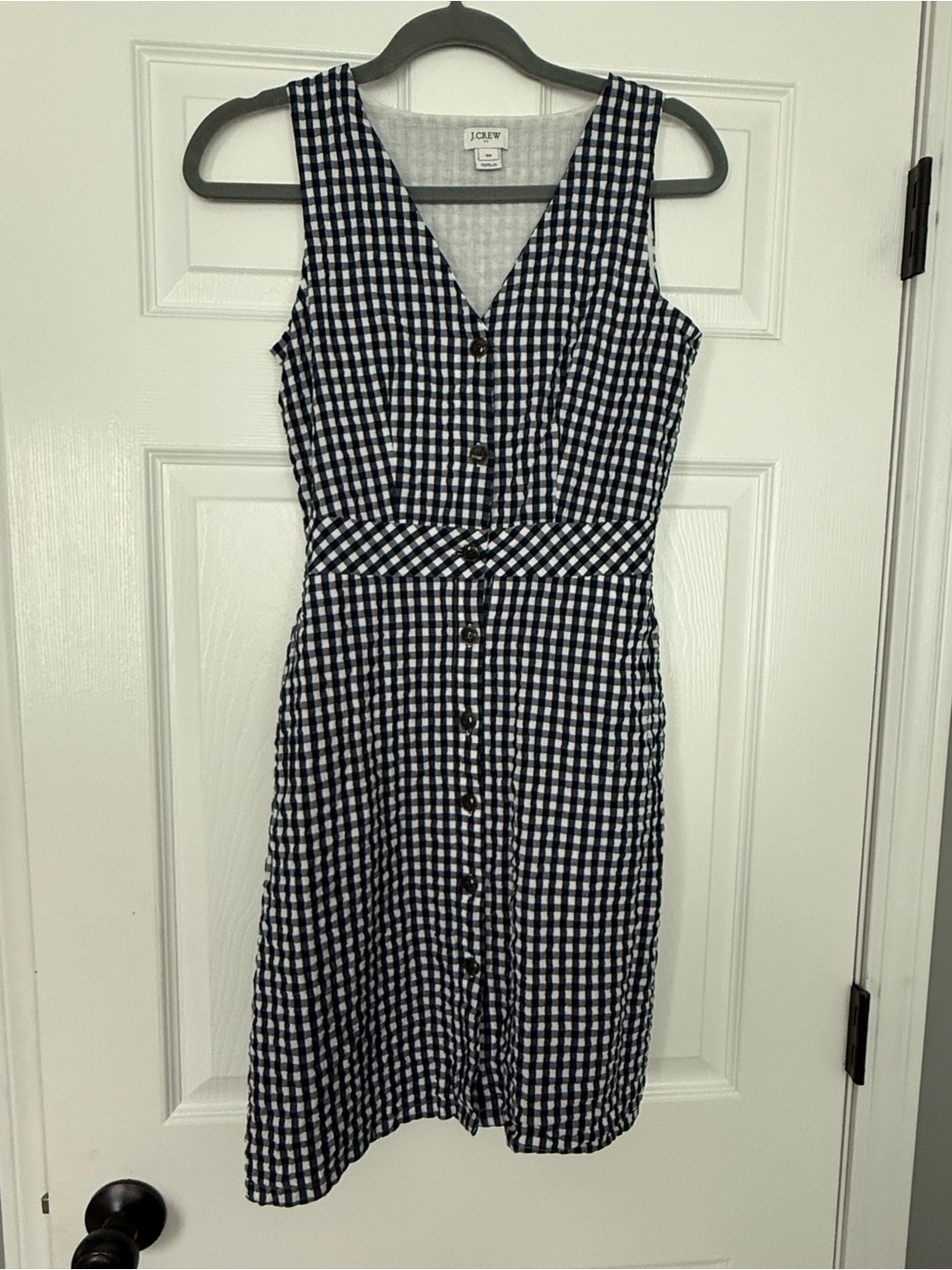 J. Crew Navy and White Gingham Button-Front Sundress- size 00